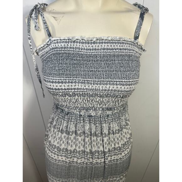 Vici gray and white smocked midi ruffled sundress with ruffle. Size S. - Picture 2 of 5